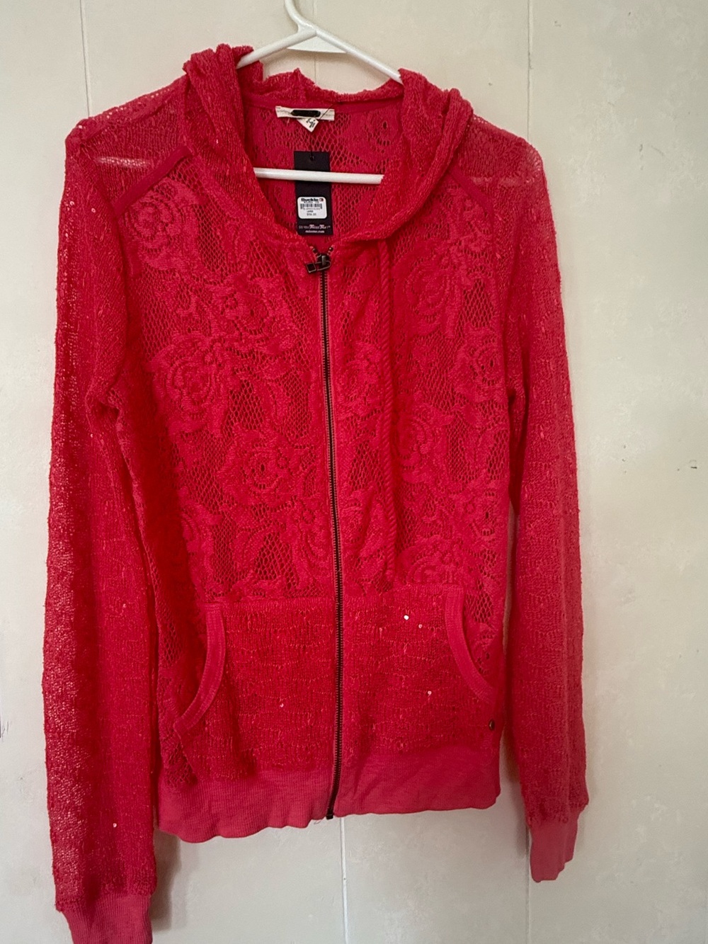 NWT Miss Me Red Lace Zip Hoodie